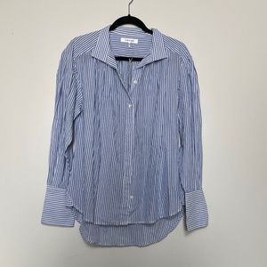 Brand New FRAME pleated collar shirt MEDIUM cotton blouse blue denim striped